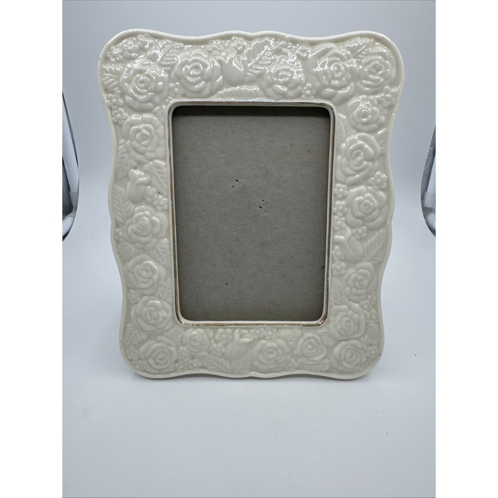 Vintage Ceramic Picture Frame Embossed Roses Romantic 6.5 x 6 Feminine Coquette